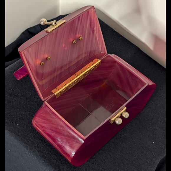 Wow PATRICIA OF MIAMI Wine Purple Lucite Purse from the 1950s, G-VG Condition - Picture 5 of 7